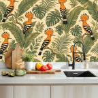 Hoopoe Bird Tropical Jungle Peel and Stick Wallpaper – Exotic Maximalist & Botanical Decor