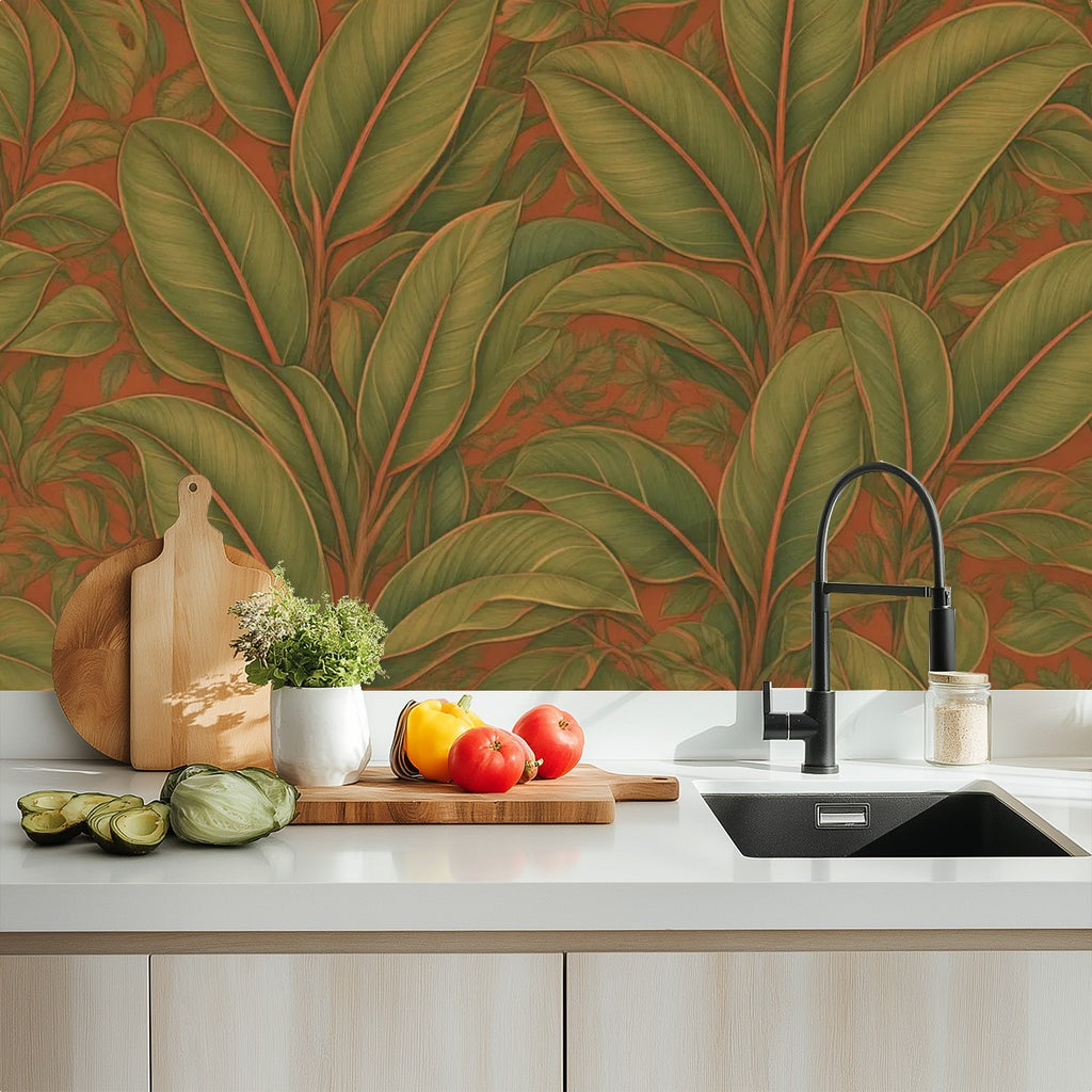 Olive Tropical Leaf Peel and Stick Wallpaper