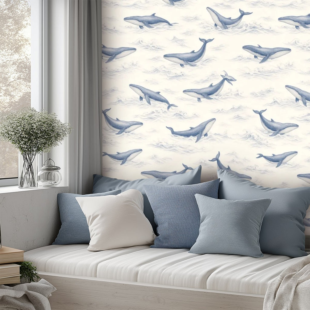 Whale Song Peel and Stick Wallpaper – Ocean Nursery & Coastal Kids Room