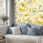 Butter Yellow Peony Garden Peel and Stick Wallpaper