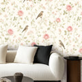 Garden Birds & Roses Peel and Stick Wallpaper – Floral Nursery & Nature Kids Room