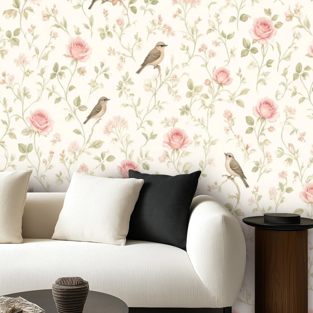 Garden Birds & Roses Peel and Stick Wallpaper – Floral Nursery & Nature Kids Room
