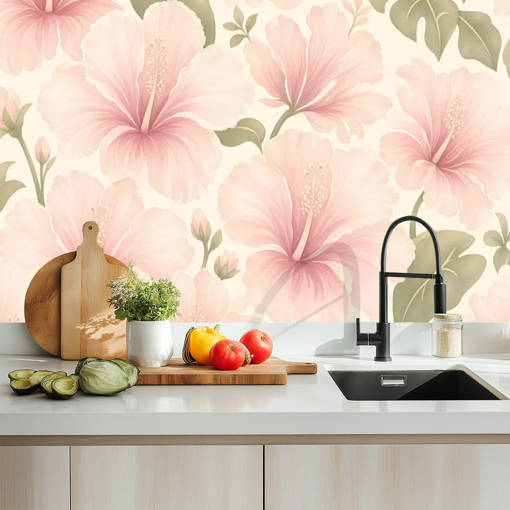 Blush Hibiscus Peel and Stick Wallpaper