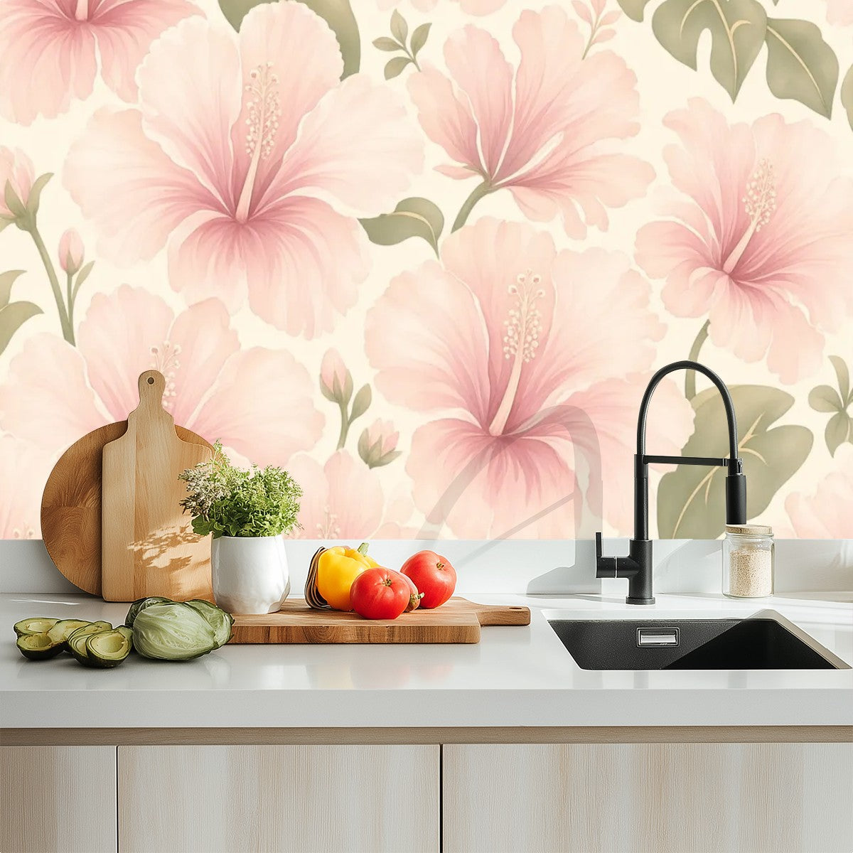 Blush Hibiscus Peel and Stick Wallpaper