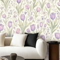 Lavender Tulip Garden Peel and Stick Wallpaper