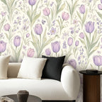 Lavender Tulip Garden Peel and Stick Wallpaper