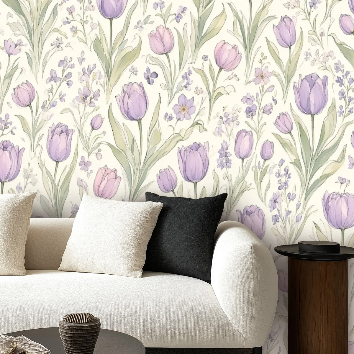 Lavender Tulip Garden Peel and Stick Wallpaper