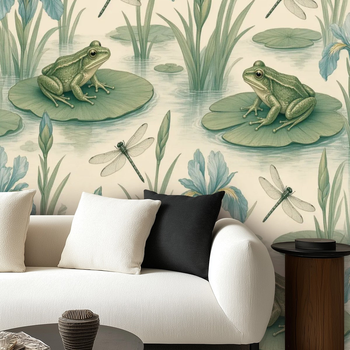 Lily Pad Frogs Peel and Stick Wallpaper – Whimsical Nature Nursery & Botanical Decor