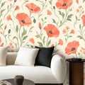 Coral Poppy Garden Peel and Stick Wallpaper