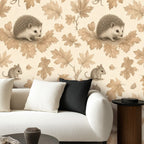 Hedgehog & Autumn Leaves Peel and Stick Wallpaper – Woodland Nursery & Kids Room
