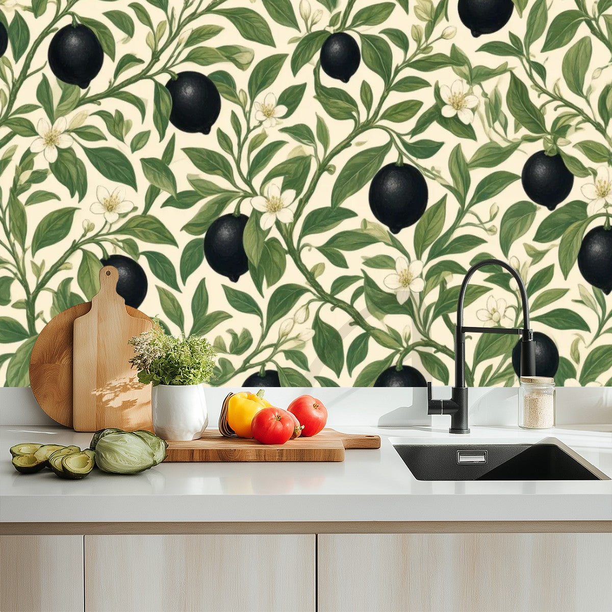 Black Olive Branch Peel and Stick Wallpaper