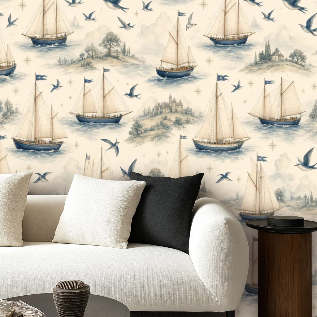 Nautical Sailboat Peel and Stick Wallpaper – Kids Room, Nursery & Coastal Decor