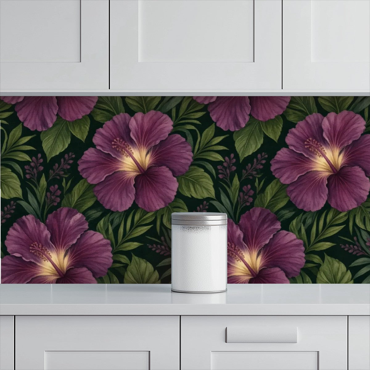 Dark Plum Hibiscus Tropical Peel and Stick Wallpaper