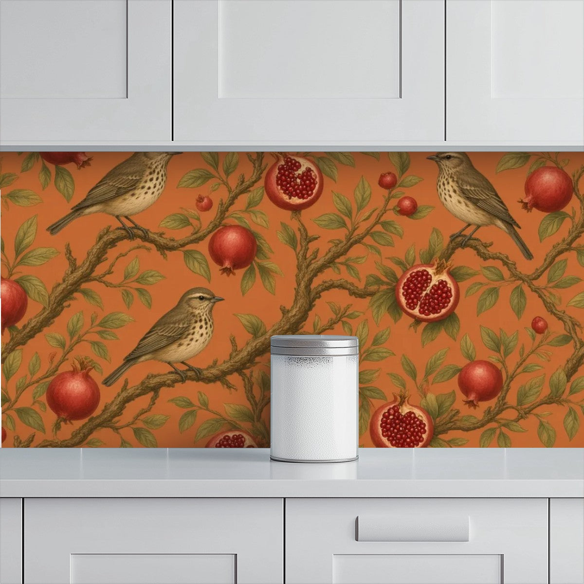 Pomegranate & Birds Peel and Stick Wallpaper – Terracotta Botanical & Heritage Decor