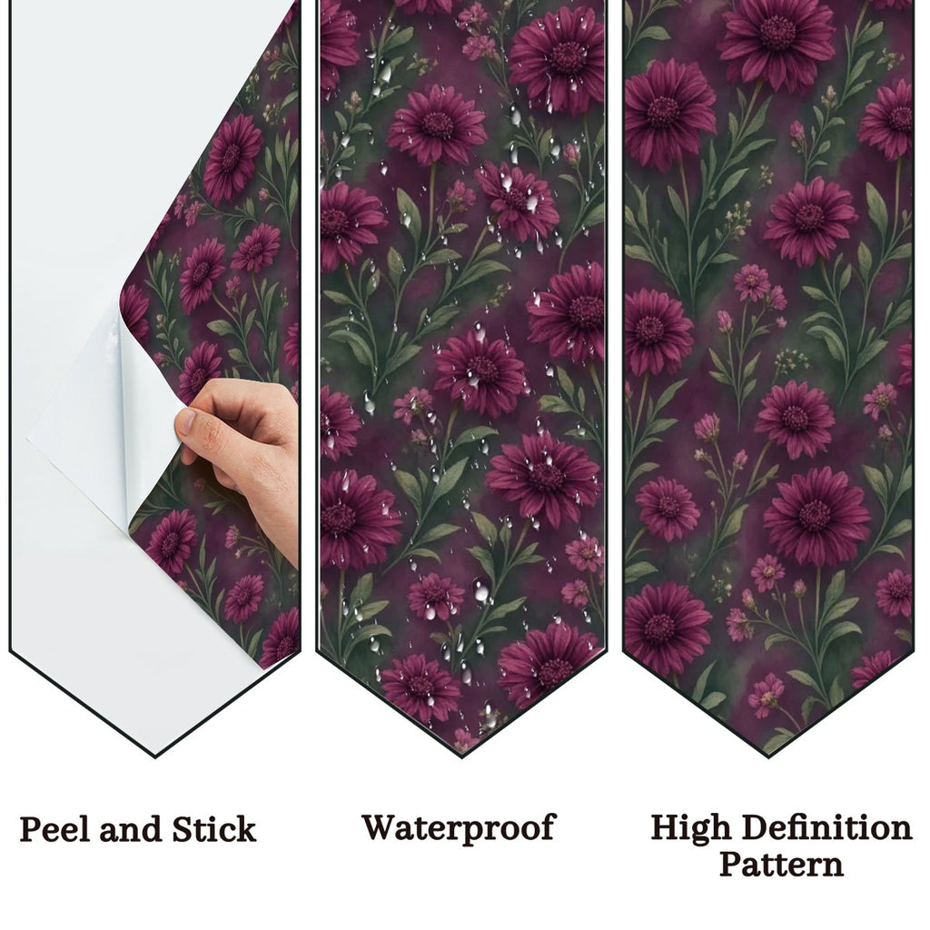 Dark Burgundy Peony Peel and Stick Wallpaper