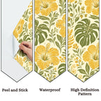 Golden Hibiscus and Monstera Peel and Stick Wallpaper