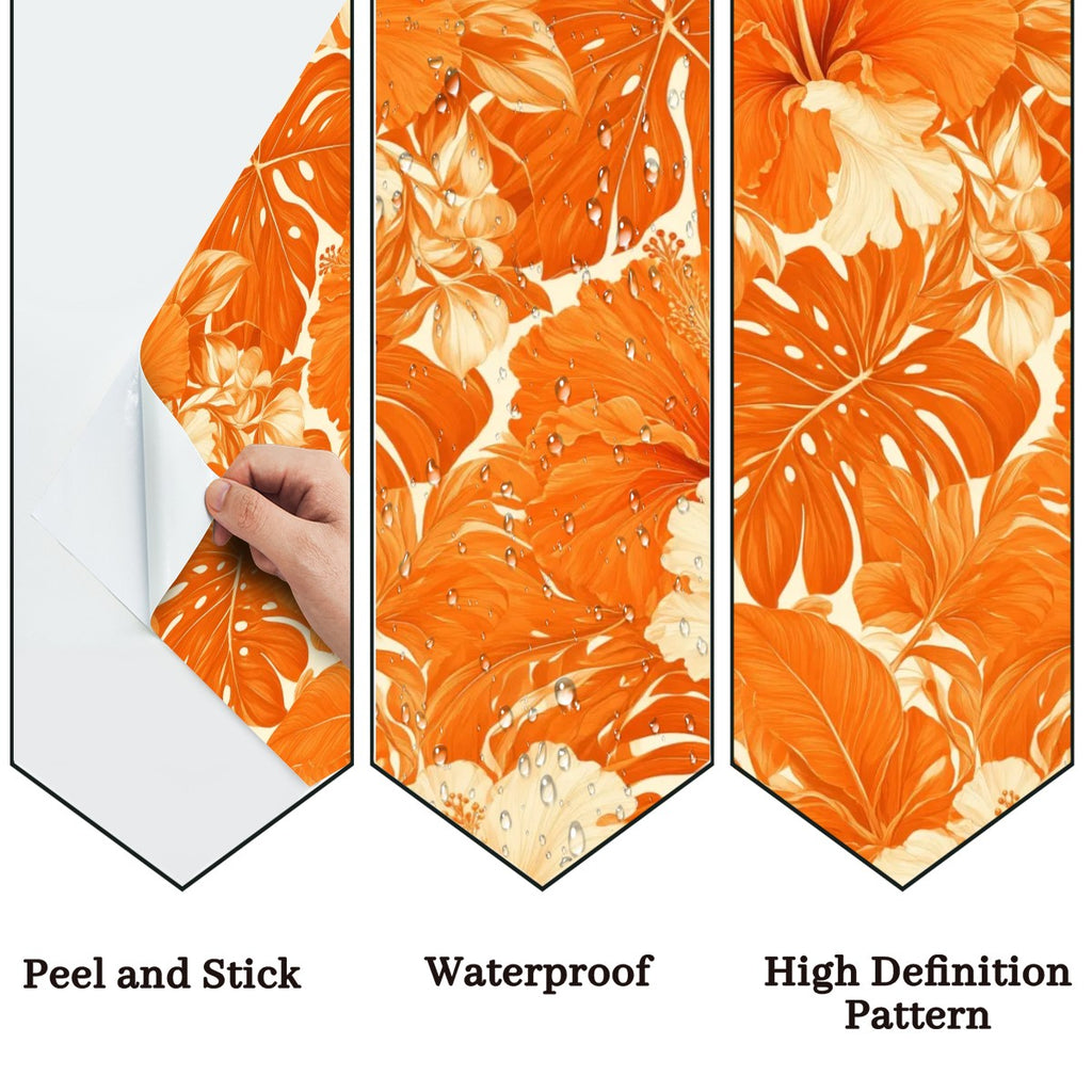 Orange Hibiscus Tropical Peel and Stick Wallpaper