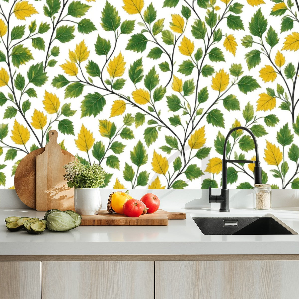 Yellow Green Botanical Peel and Stick Wallpaper