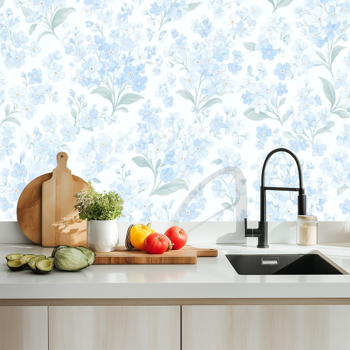 Ice Blue Magnolia Peel and Stick Wallpaper