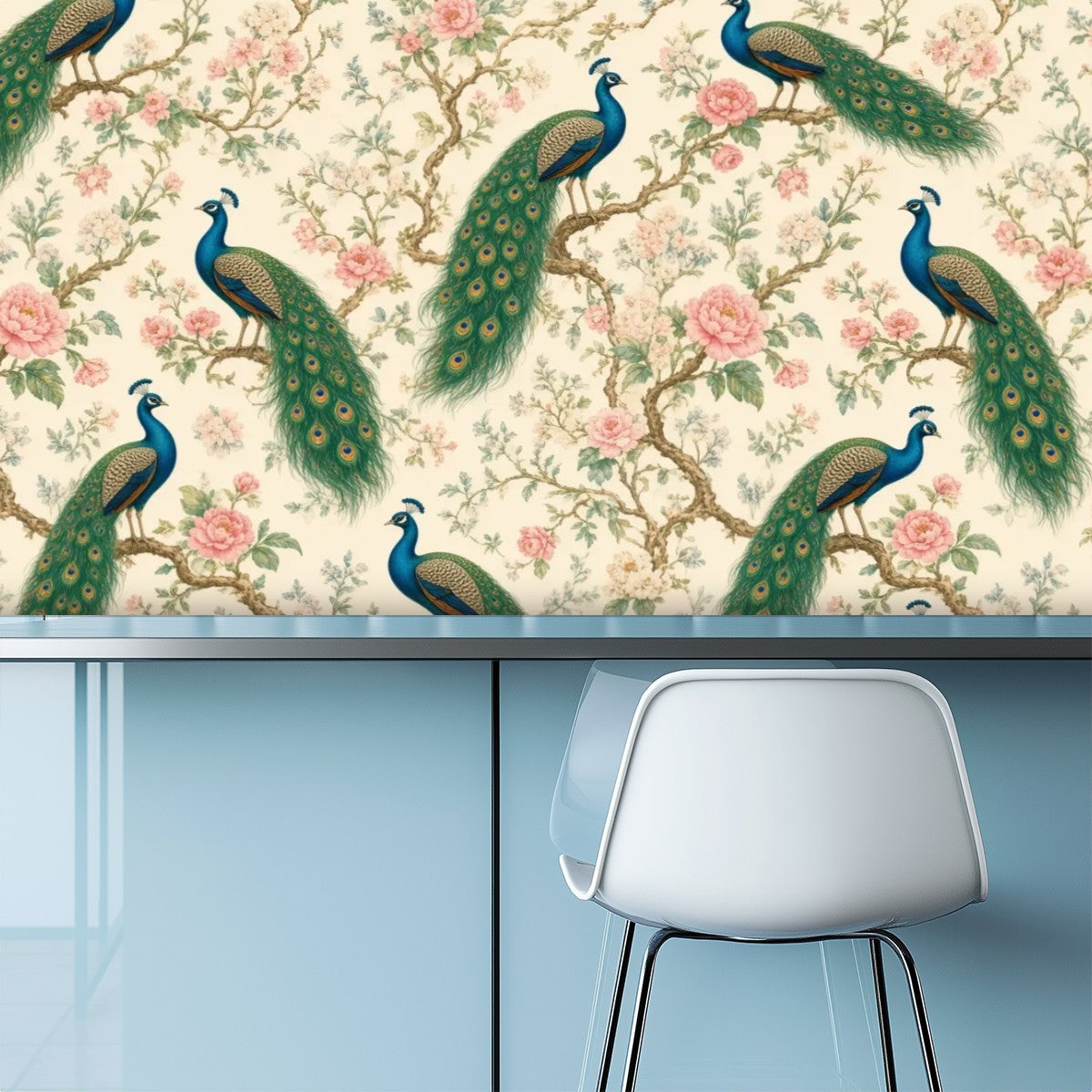 Peacock Chinoiserie Peel and Stick Wallpaper – Grand Botanical & Heritage Maximalist Decor