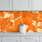 Orange Hibiscus Tropical Peel and Stick Wallpaper