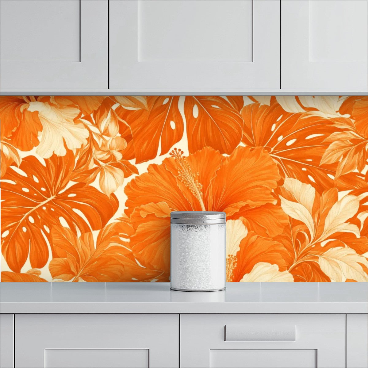 Orange Hibiscus Tropical Peel and Stick Wallpaper