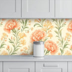 Peach Floral Peel and Stick Wallpaper – Removable & Waterproof