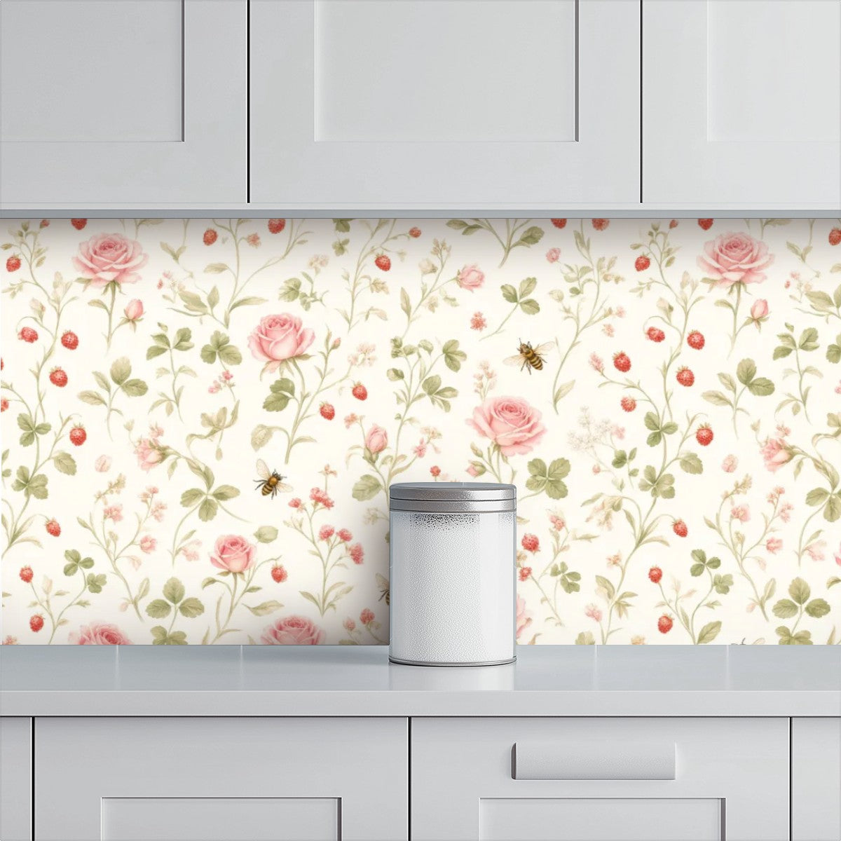 Pink Rose Garden Peel and Stick Wallpaper – Floral Nursery & Cottagecore Kids Room