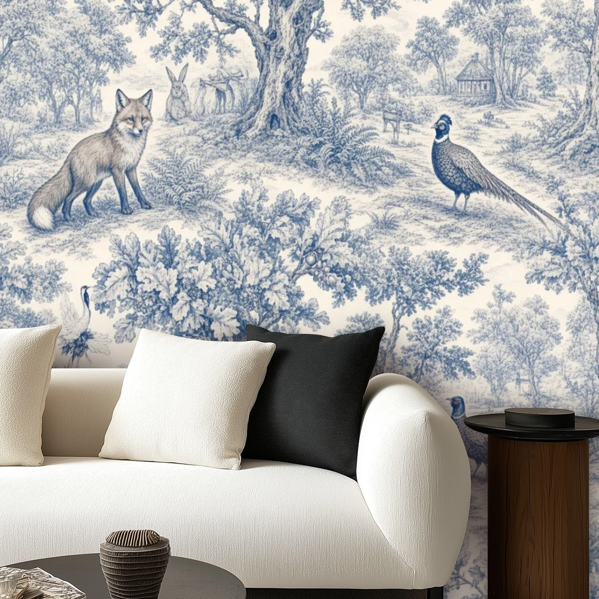 Blue & White Toile de Jouy Peel and Stick Wallpaper – Classic Countryside & Grand Heritage Decor