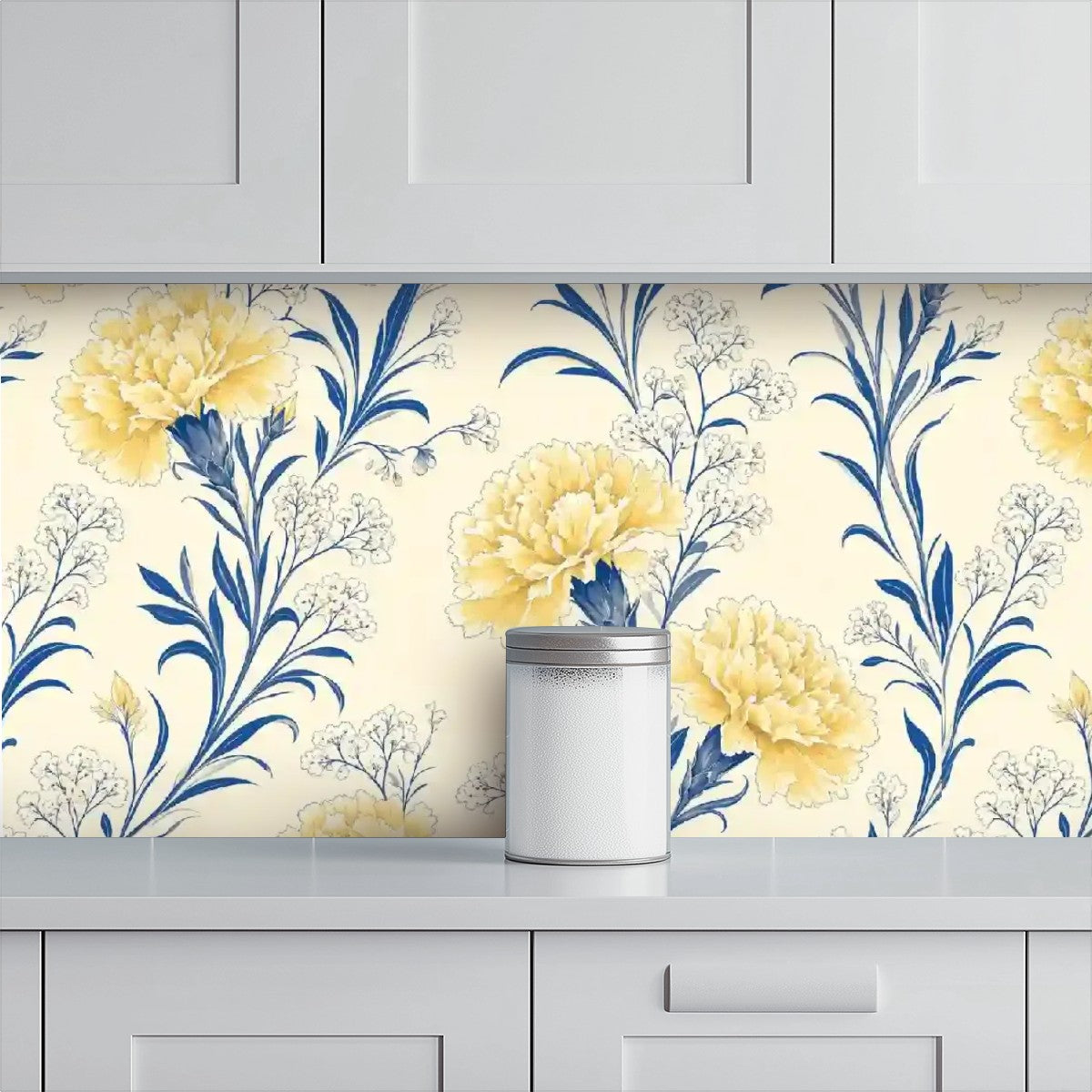 Yellow Carnation Botanical Peel and Stick Wallpaper – Removable & Waterproof