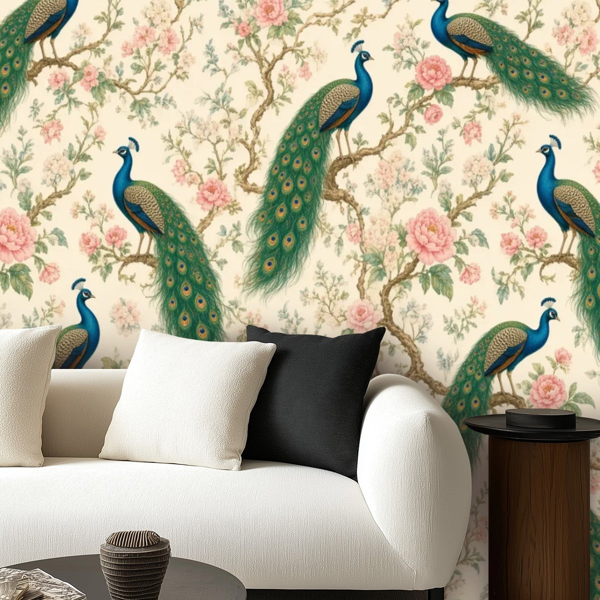Peacock Chinoiserie Peel and Stick Wallpaper – Grand Botanical & Heritage Maximalist Decor
