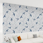 Swallow & Botanical Peel and Stick Wallpaper – Serene Nature & Scandi-Modern Decor