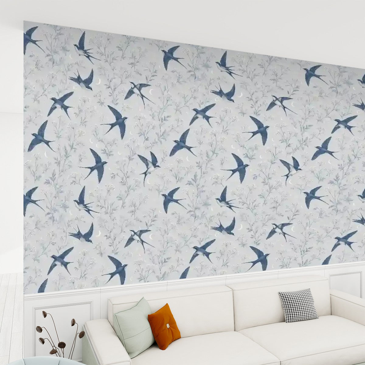 Swallow & Botanical Peel and Stick Wallpaper – Serene Nature & Scandi-Modern Decor