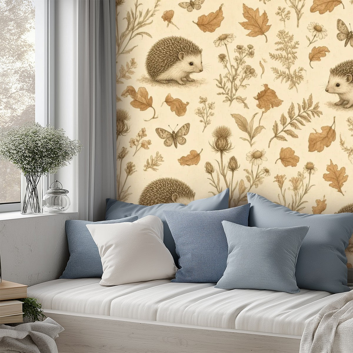 Hedgehog Woodland Peel and Stick Wallpaper – Sweet Autumn Nature & Charming Nursery Decor