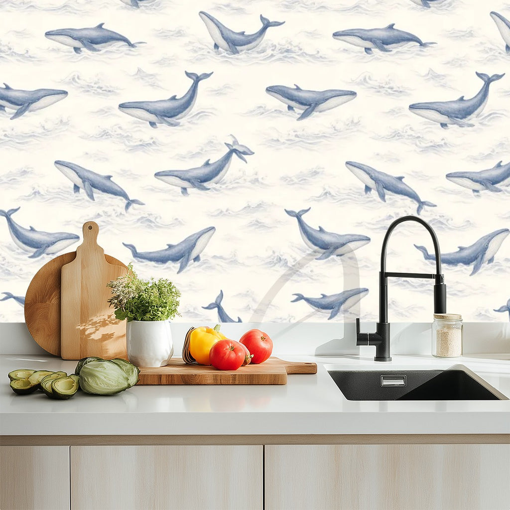 Whale Song Peel and Stick Wallpaper – Ocean Nursery & Coastal Kids Room