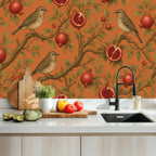 Pomegranate & Birds Peel and Stick Wallpaper – Terracotta Botanical & Heritage Decor