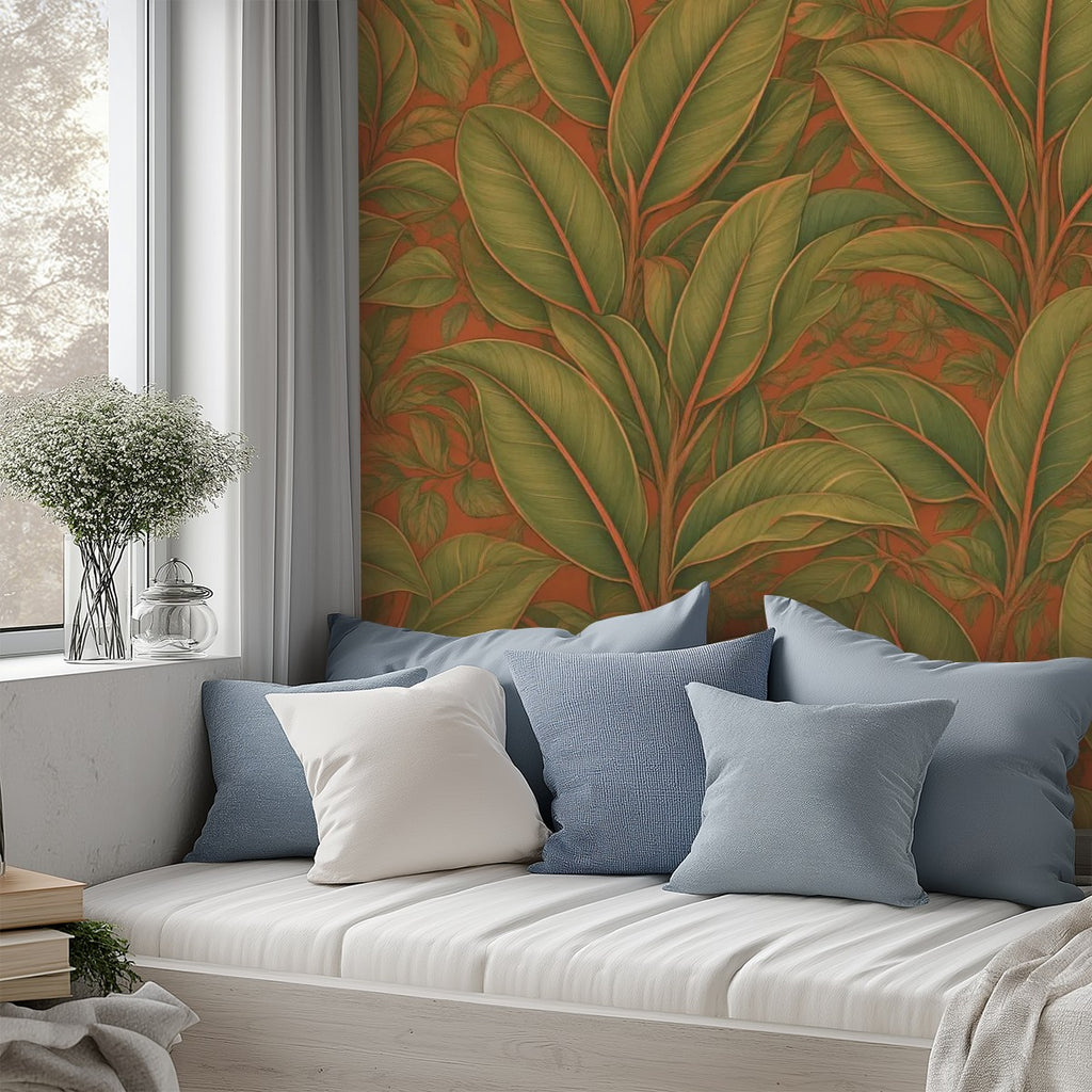 Olive Tropical Leaf Peel and Stick Wallpaper