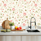 Pink Rose Garden Peel and Stick Wallpaper – Floral Nursery & Cottagecore Kids Room
