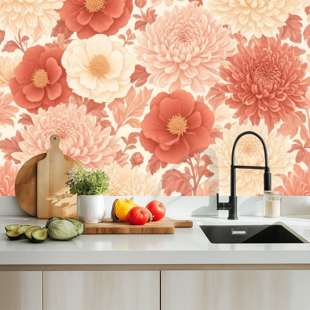 Terracotta Paper Flower Peel and Stick Wallpaper