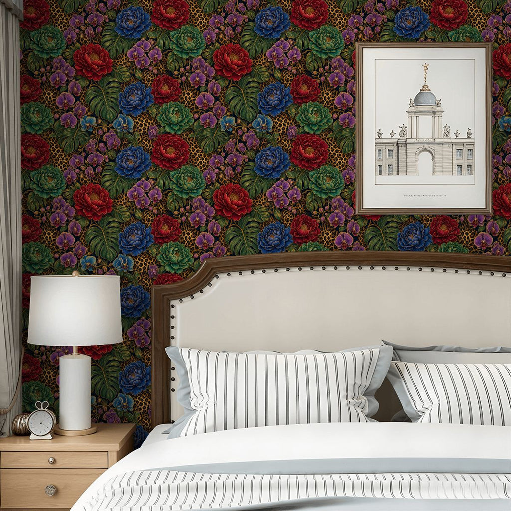 Leopard Garden Peel and Stick Wallpaper | Peony, Orchid & Monstera