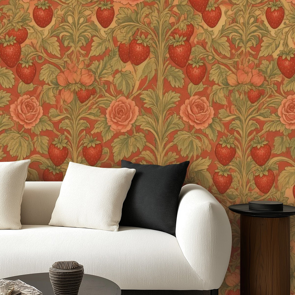Golden Rose Garden Peel and Stick Wallpaper – Terracotta Floral & Maximalist Decor