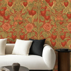 Golden Rose Garden Peel and Stick Wallpaper – Terracotta Floral & Maximalist Decor