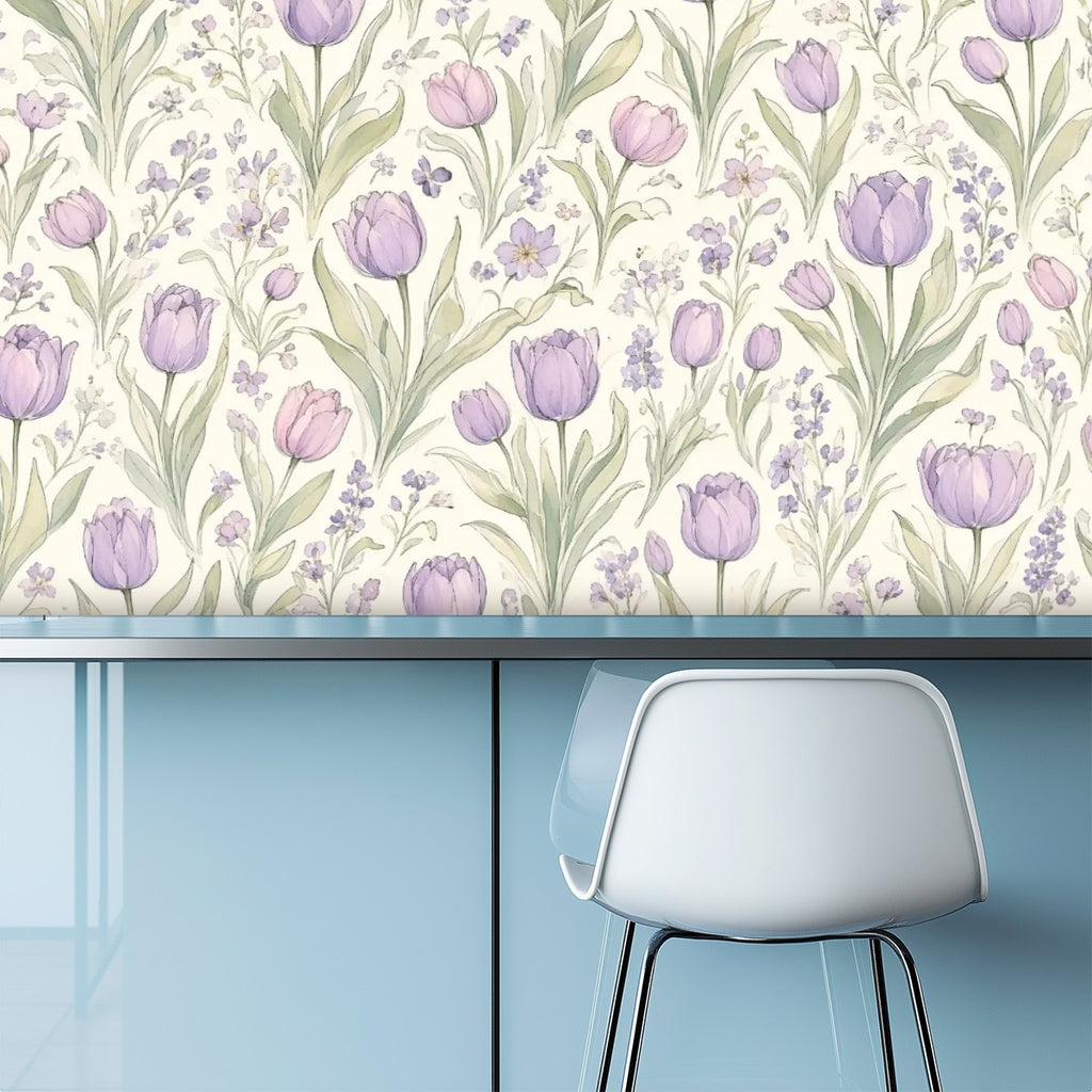 Lavender Tulip Garden Peel and Stick Wallpaper