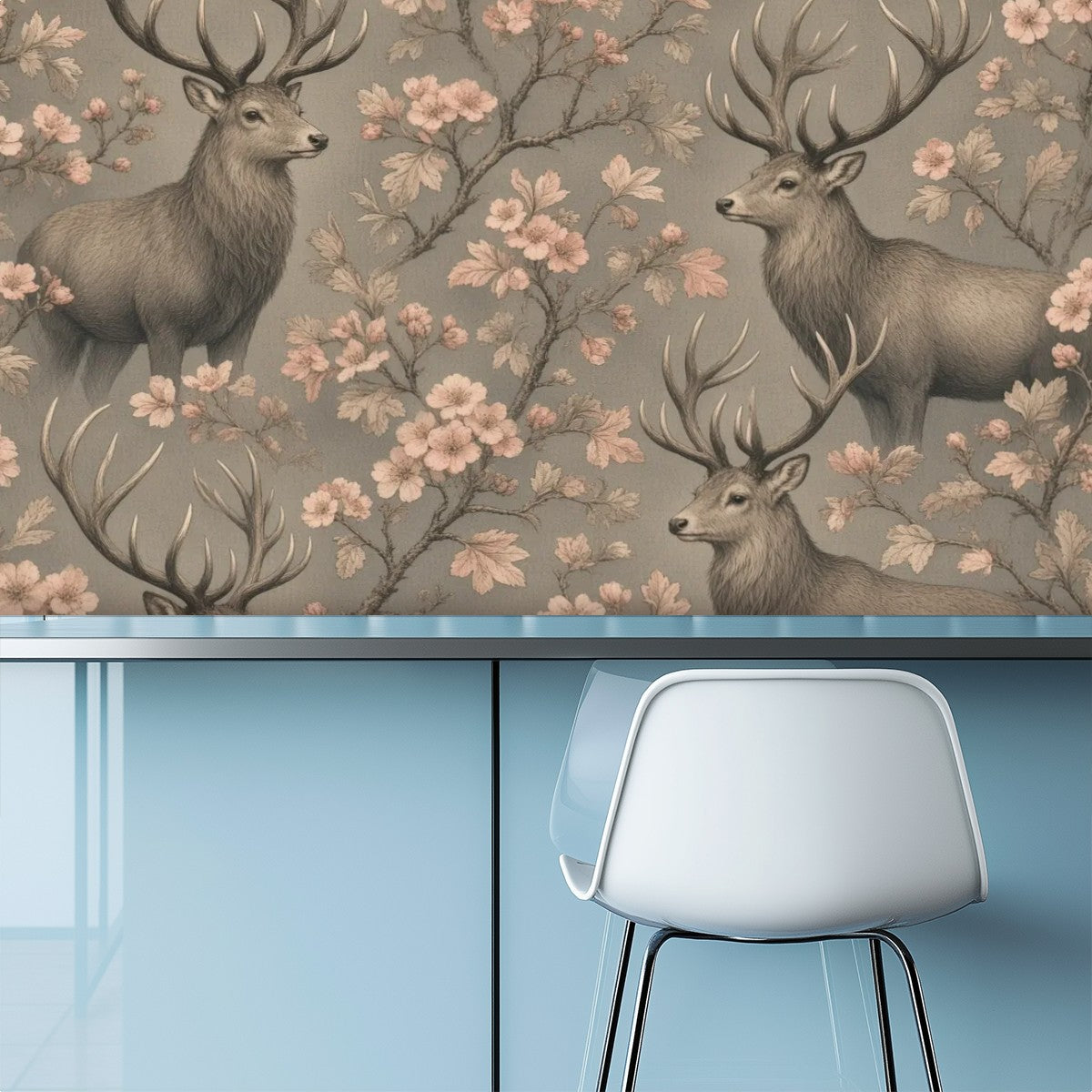 Stag & Blossom Peel and Stick Wallpaper – Moody Floral & Grand Heritage Nature Decor