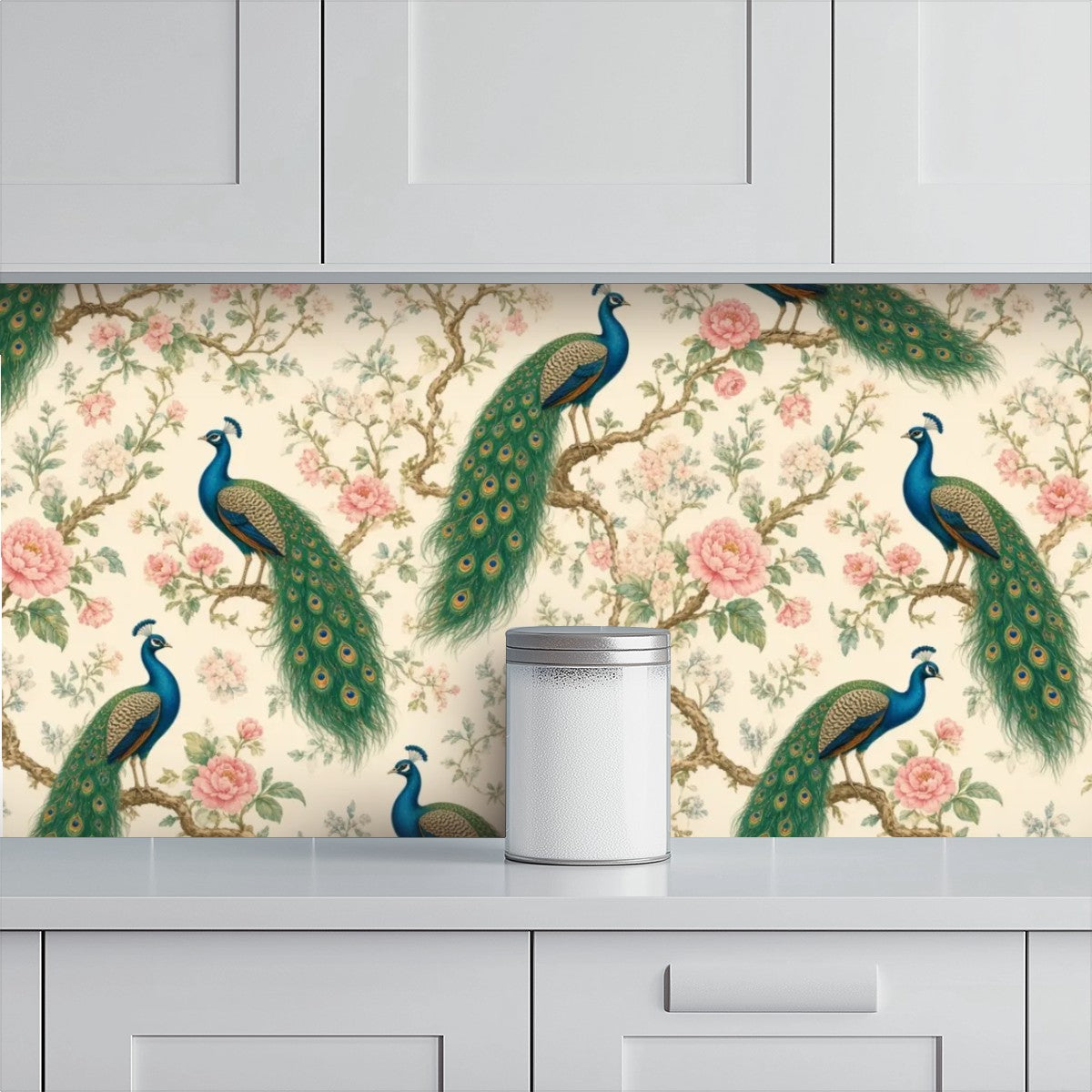 Peacock Chinoiserie Peel and Stick Wallpaper – Grand Botanical & Heritage Maximalist Decor