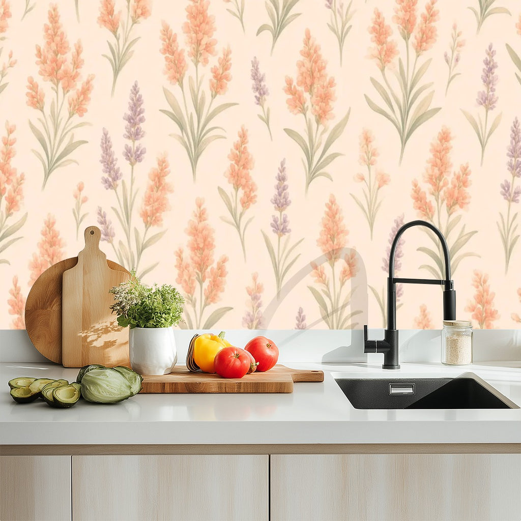 Boho Pampas and Lavender Peel and Stick Wallpaper