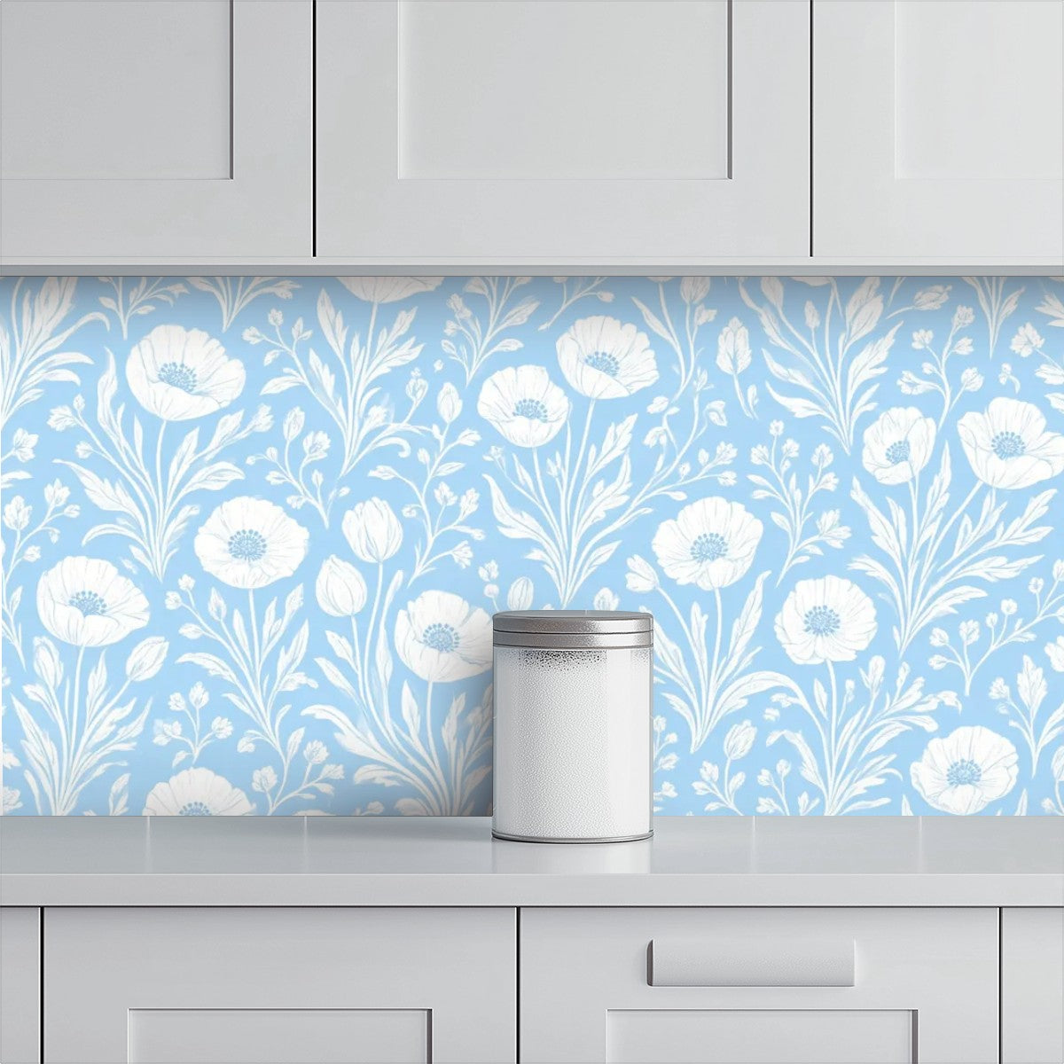 Sky Blue Wildflower Peel and Stick Wallpaper