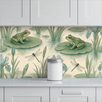 Lily Pad Frogs Peel and Stick Wallpaper – Whimsical Nature Nursery & Botanical Decor