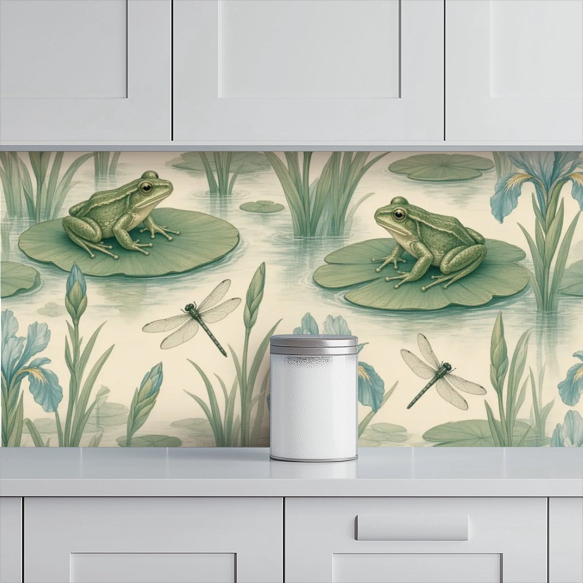 Lily Pad Frogs Peel and Stick Wallpaper – Whimsical Nature Nursery & Botanical Decor