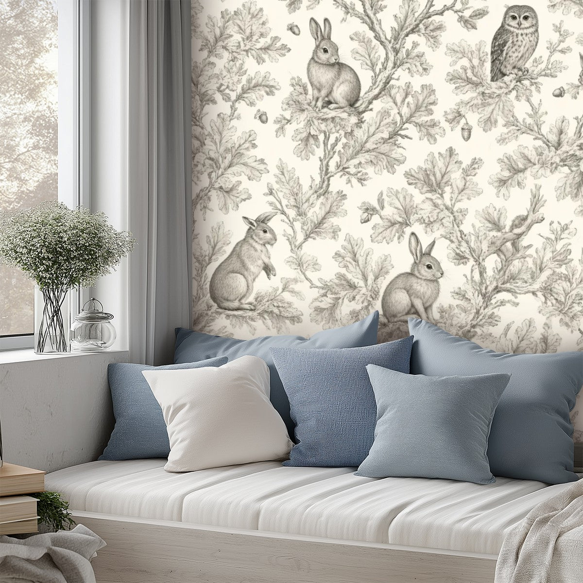Woodland Toile Peel and Stick Wallpaper – Neutral Nursery & Nature Kids Room